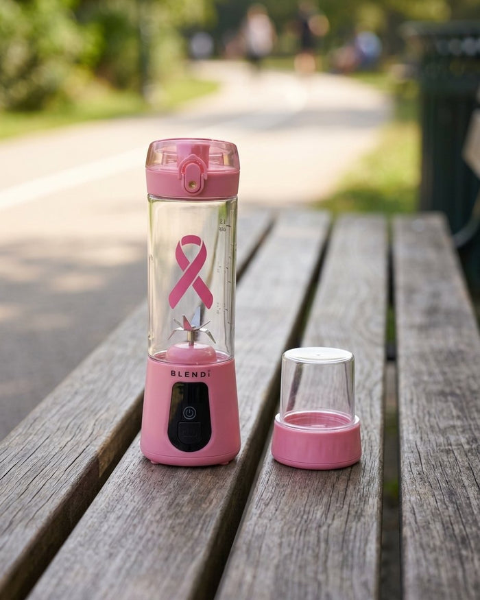Blush BLENDi Pro+ on a wooden park bench