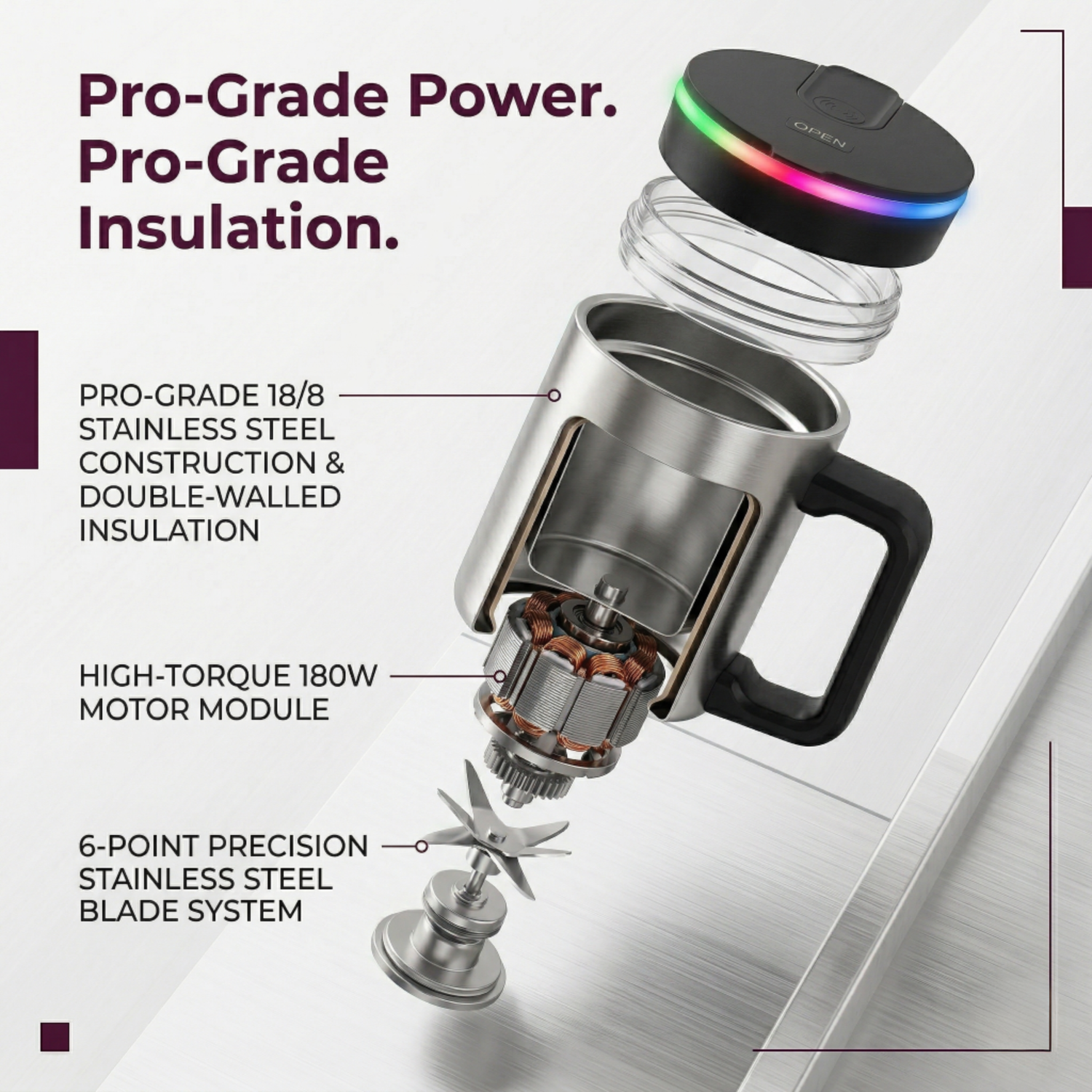 Steel (21oz) 180W Insulated Portable Blender (shipping March)