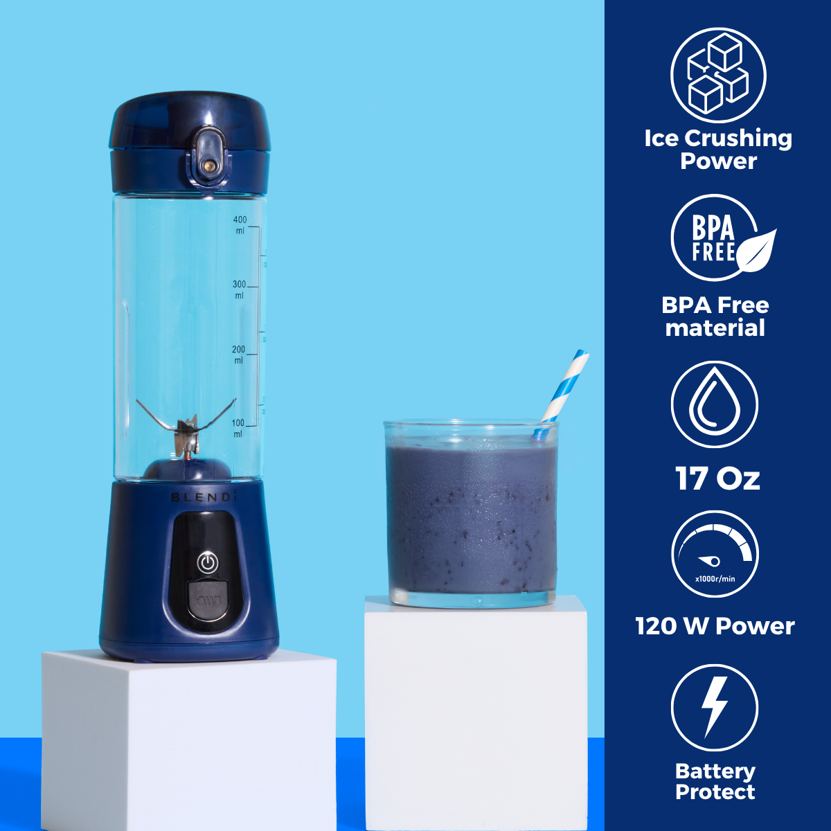 Pro+ Ice Crushing Portable Blender (17oz) Navy