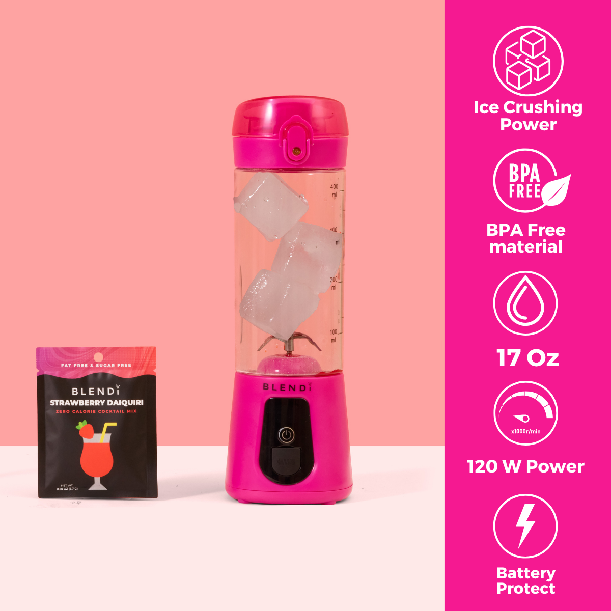 Pro+ Ice Crushing Portable Blender (17oz) Hot Pink