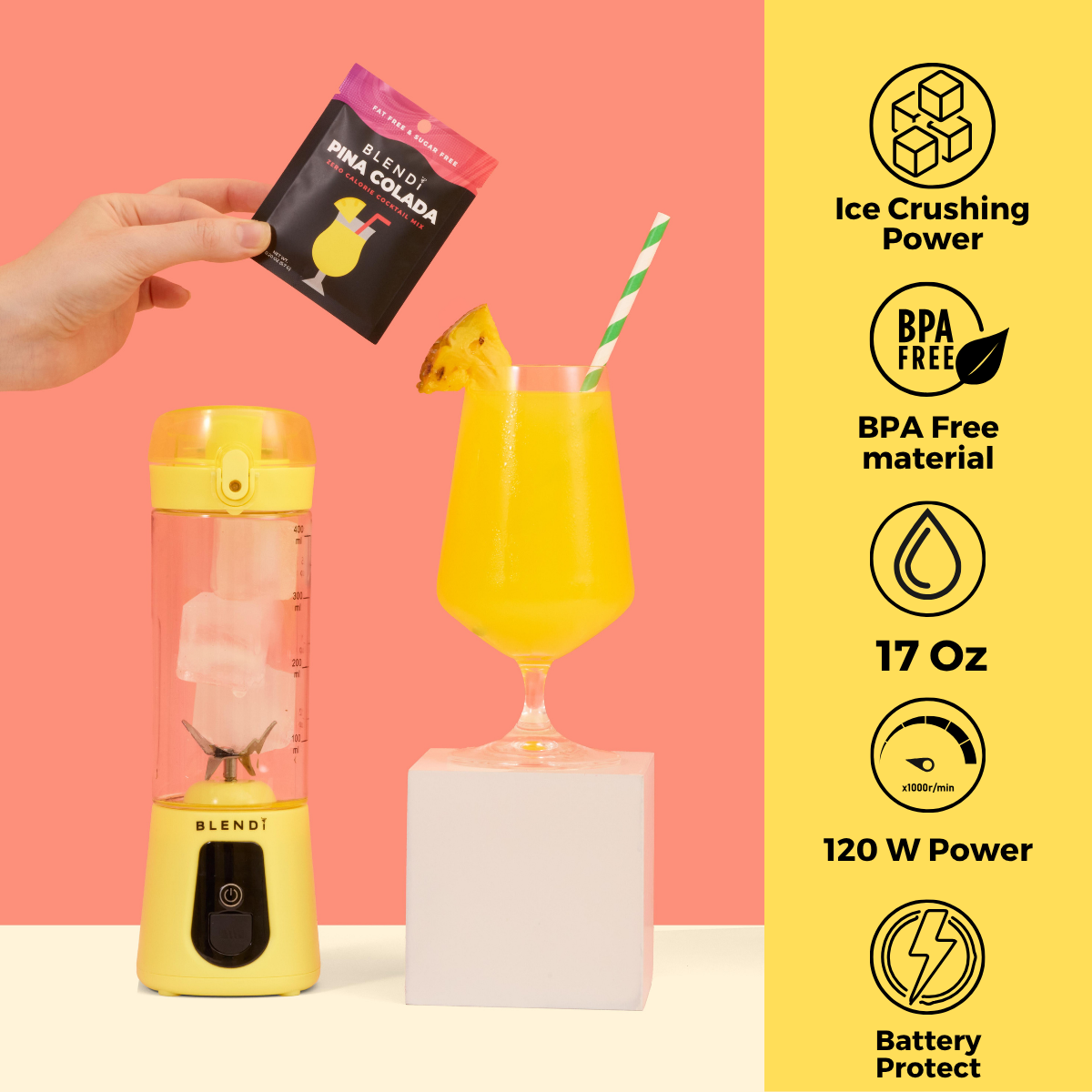 Pro+ Ice Crushing Portable Blender (17oz) Lemon