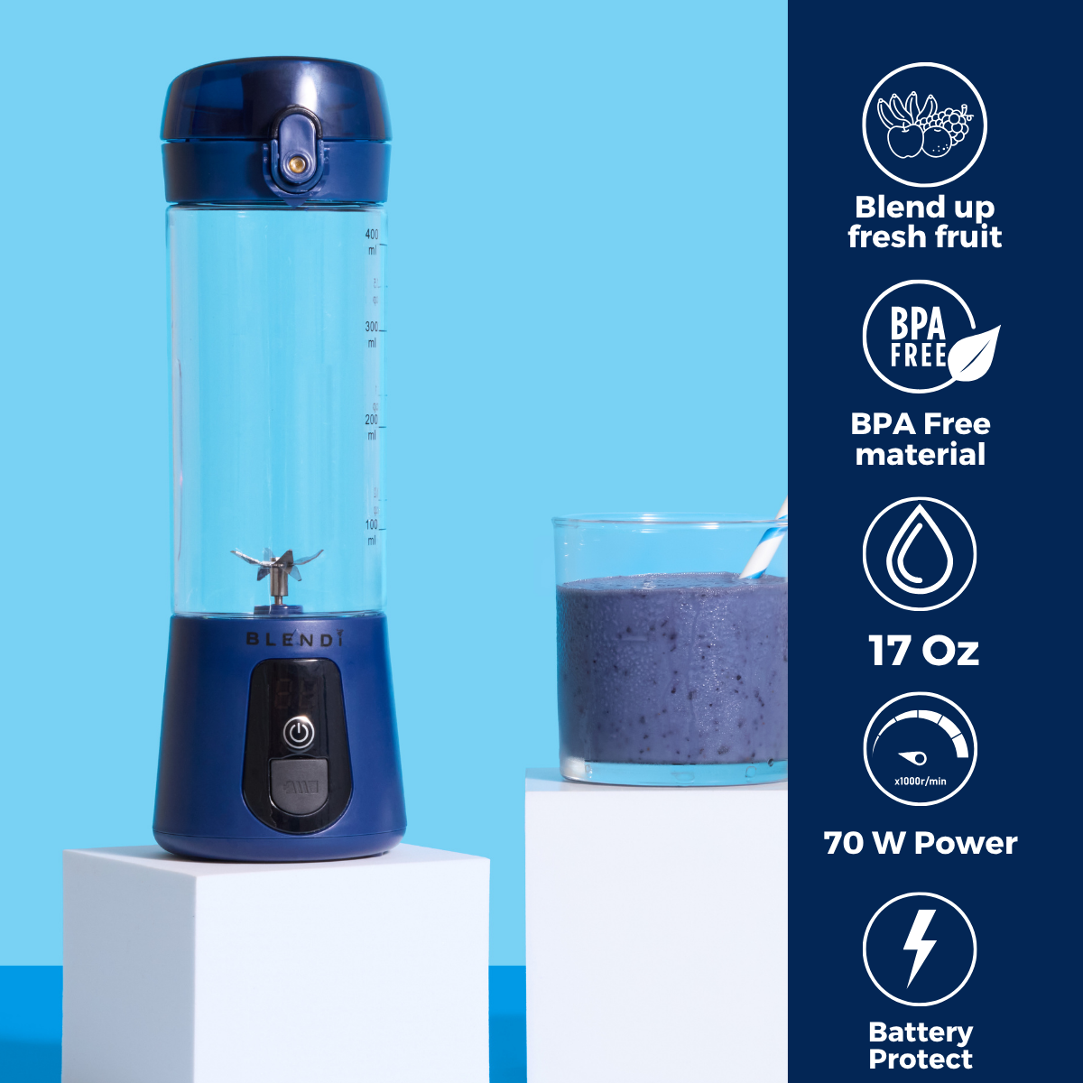 BLENDi Lite Electric Shaker (17oz) Navy