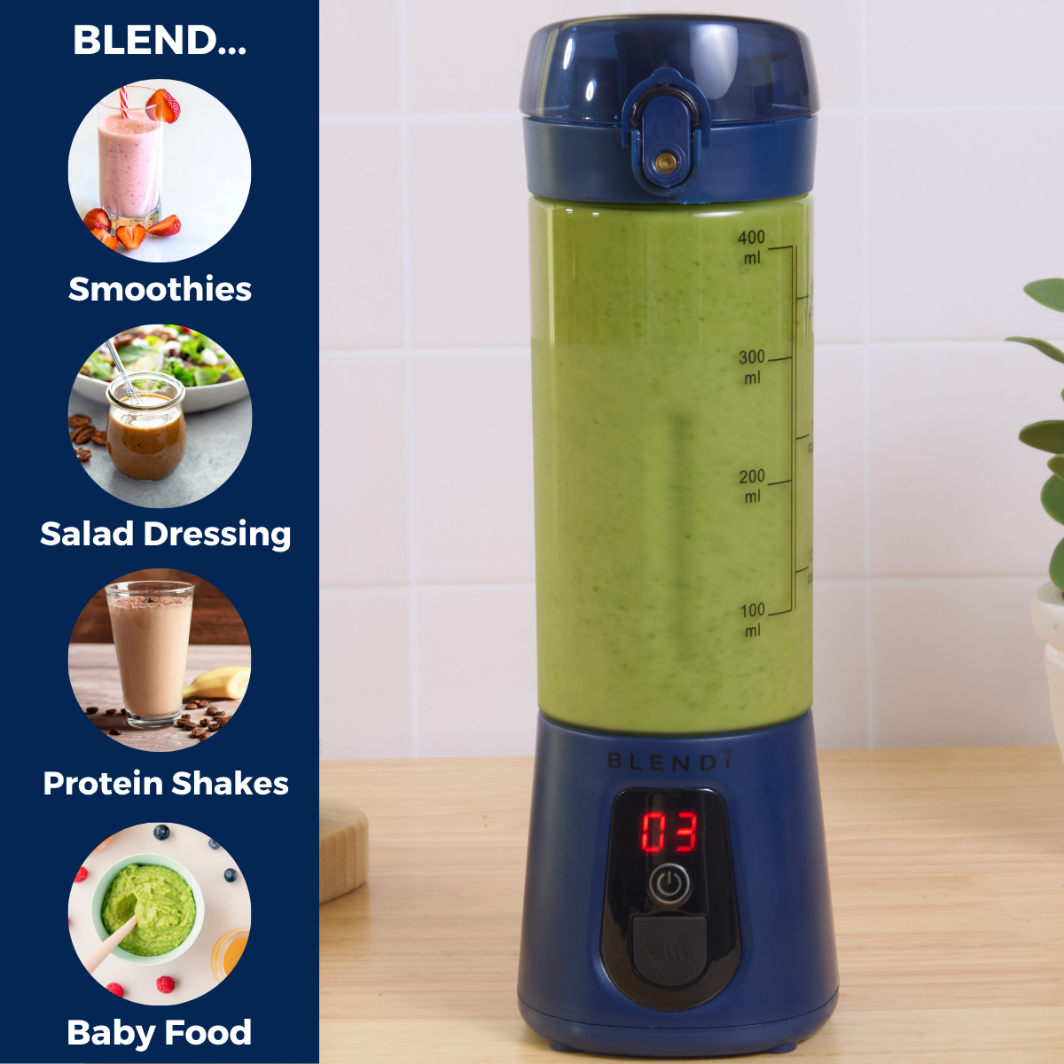 BLENDi Lite Electric Shaker (17oz) Navy
