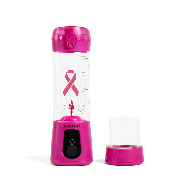 BLENDi Pro+ Breast Cancer Awareness Edition portable blender in Hot Pink with pink ribbon jar